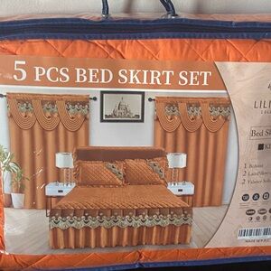 Orange Bed Skirt Set- 5pcs